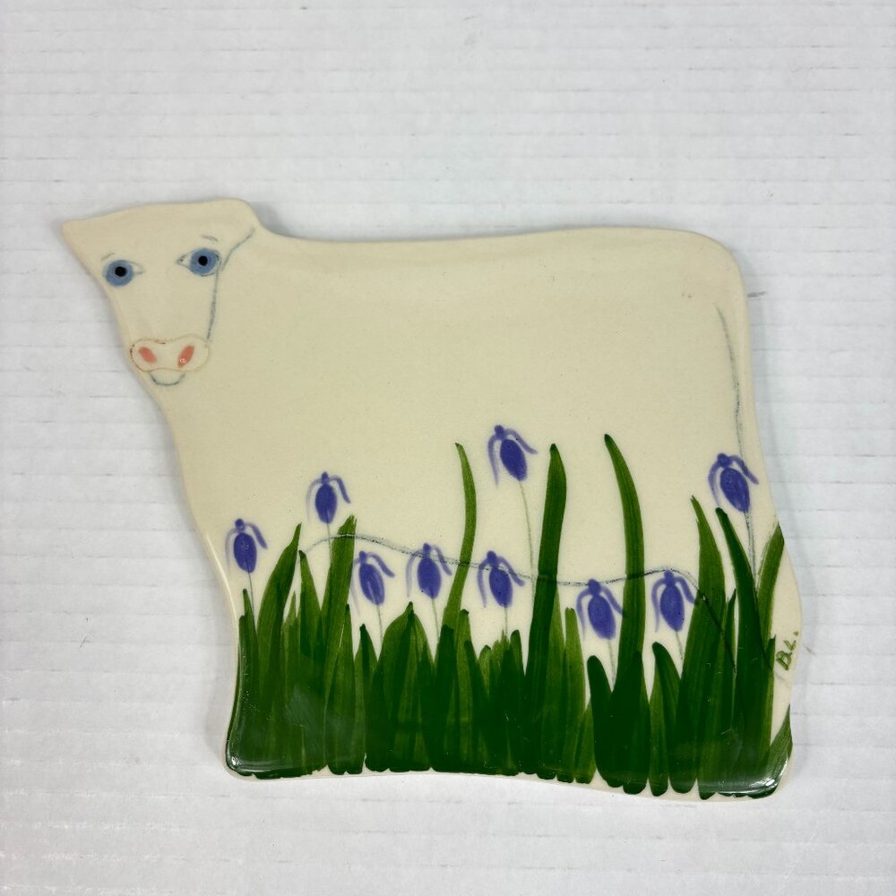 Vintage Hartstone Cow Ceramic Trivet Hand Painted Farmhouse Kitchen Decor